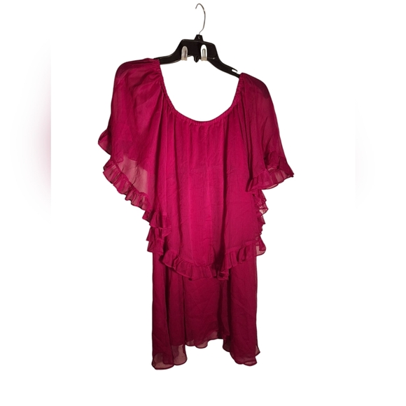 Free People Semi Sheer Babydoll Ruffle Dress Hot Raspberry Boho Romantic Angel - Picture 3 of 5